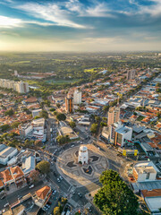 Fototapeta na wymiar ampinas, Sao Paulo, Brazil. June 23, 2023. Aerial image of the Torre do Castelo monument. Iconic water castle with observatory and 360-degree views, plus a small historical museum.