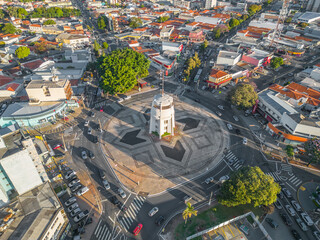 Fototapeta premium ampinas, Sao Paulo, Brazil. June 23, 2023. Aerial image of the Torre do Castelo monument. Iconic water castle with observatory and 360-degree views, plus a small historical museum.