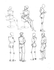 set of people anatomy pencil drawing for card illustration background