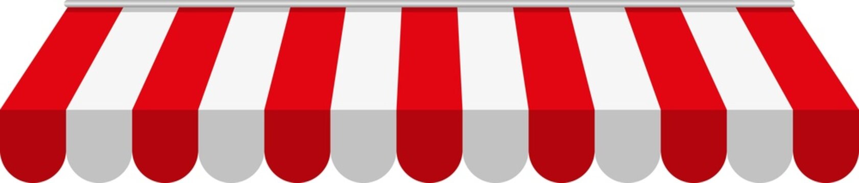 Red and white striped awning canopy for shop, cafe and street restaurant, png isolated on transparent background.