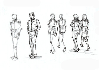 Anatomy of people pencil drawing for card illustration decoration study