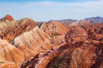 Curvy road through the colorful rainbow mountains.