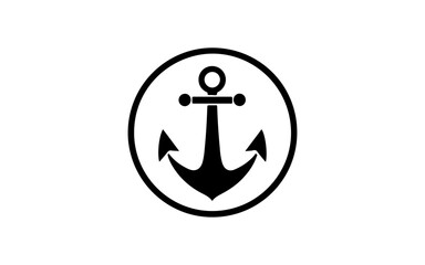 Anchor with circle shape isolated illustration with black and white style for template.