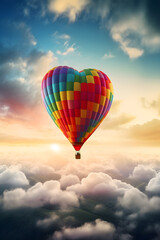 Obraz premium heart shaped hot air balloon with rainbow colors ,generative ai