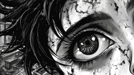 Fototapeta premium Eye of the person, unleash the essence of anime: Dive into the raw beauty of a sketch, Generative AI