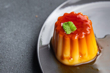 flan sweet dessert caramel taste  meal food snack on the table copy space food background rustic...