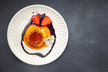 flan sweet dessert caramel taste  meal food snack on the table copy space food background rustic top view