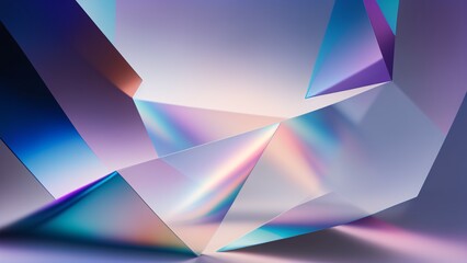 Fototapeta premium Triangles geometry, glass, crystal, close up background with geometric shapes, macro view, refraction, holographic gradients, AI Generated