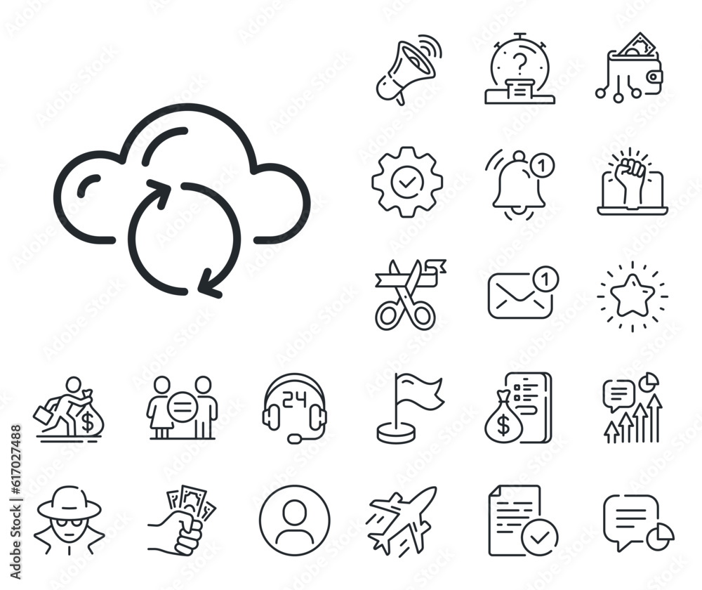Poster internet data storage sign. salaryman, gender equality and alert bell outline icons. cloud computing