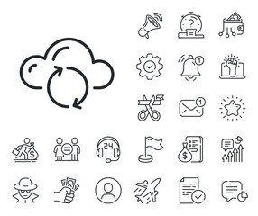 Internet data storage sign. Salaryman, gender equality and alert bell outline icons. Cloud computing sync line icon. File hosting technology symbol. Cloud sync line sign. Vector