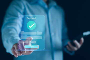 Digital online payment concept. Business people using mobile smart phone, online payment, banking, online shopping. Technology online banking applications via internet network. financial transaction.