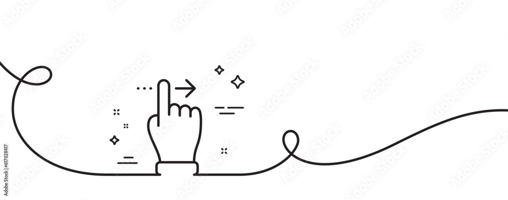 Poster touchscreen gesture line icon. continuous one line with curl. slide right arrow sign. swipe action s