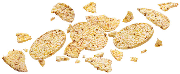 Corn biscuits, puffed rice and corn cakes isolated on white background - Powered by Adobe