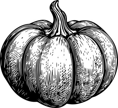 Illustration of a pumpkin in engraving style.