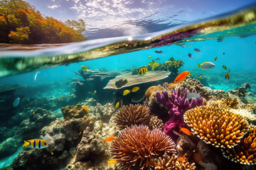 Naklejka na ściany i meble Underwater Survey of Coral Reefs. Created using generative AI tools
