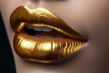 Beautifull golden lips,Generative AI