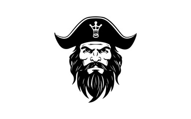 Pirate head shape isolated illustration with black and white style for template.