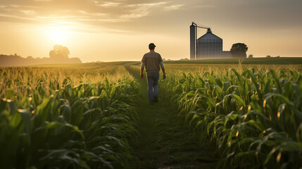 Fototapeta premium Farmer walking in the field