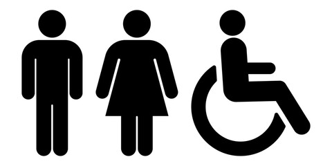 Men, woman and disable silhouette icons - obrazy, fototapety, plakaty