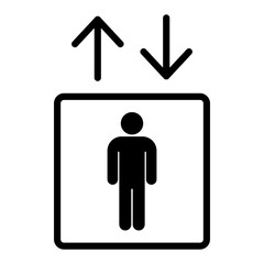 Elevator lift icon man and arrows up down icons. Elevator, lift icons. Exit icon