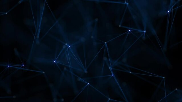 Abstract plexus tech background with glowing blue shiny connecting lines and dots or nodes. Digital data network connection concept. This modern technology video is full HD and a seamless loop.