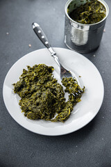 spinach canned food meal snack on the table copy space food background rustic top view