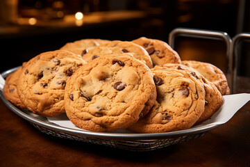 baked chocolate chip cookies ray of golden-brown cookies straight out of the oven Chocolate chips Generative AI