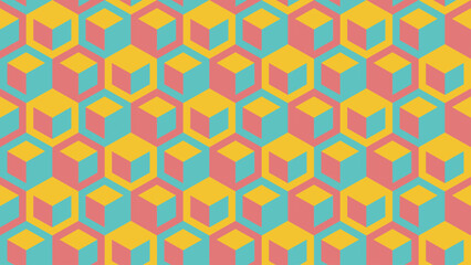 Abstract background of geometric with hexagons and cubes design in 1970s retro style. Vector pattern ready to use for cloth, textile, wrap and other.