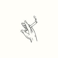 hand holding cigarette sketch illustration