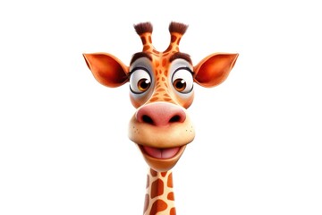 3D giraffe funny cartoon character on white background Generative AI Illustration - obrazy, fototapety, plakaty