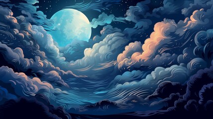 Fototapeta na wymiar Background with space for text - dreamy night sky clouds: captivating vector moonlight background design, wallpaper, Generative AI