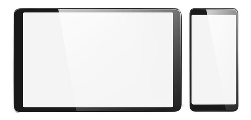 Tablet computer and smartphone with blank screens, cut out