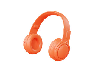 Headphones 3d render icon - orange sound gadget, dj earphone and flying music device. Wireless audio accessory concept