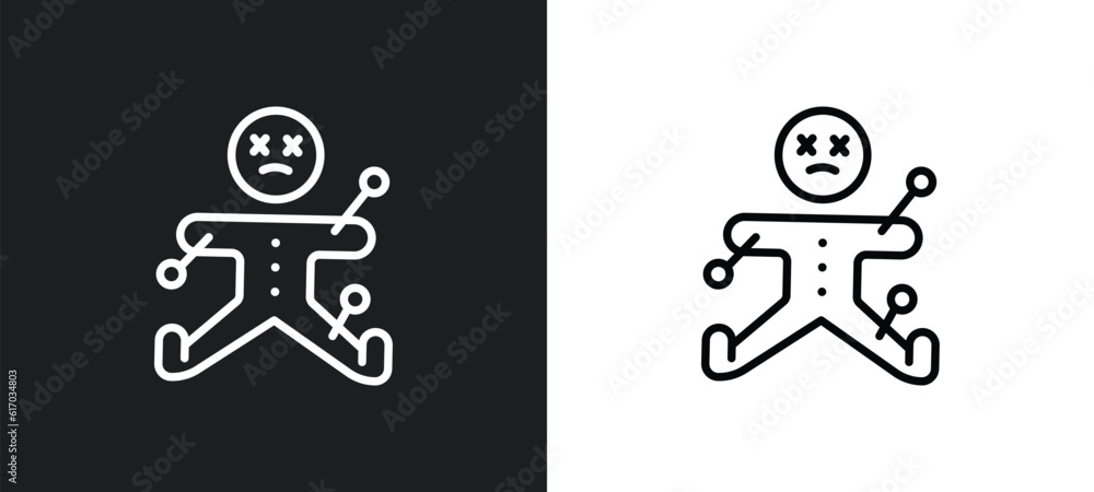 Poster voodoo line icon in white and black colors. voodoo flat vector icon from voodoo collection for web, 
