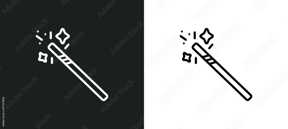 Poster wand line icon in white and black colors. wand flat vector icon from wand collection for web, mobile