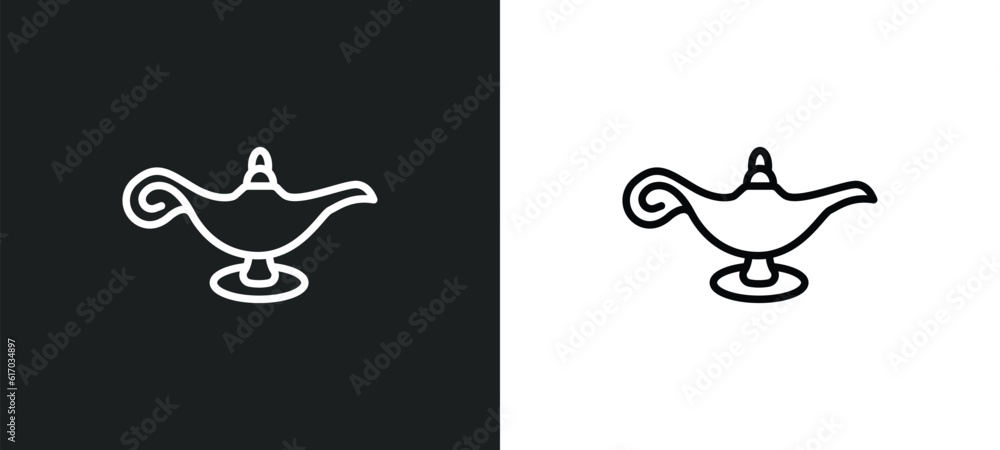 Aufkleber magic lamp line icon in white and black colors. magic lamp flat vector icon from magic lamp collecti