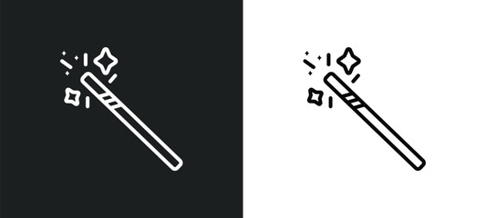 wand line icon in white and black colors. wand flat vector icon from wand collection for web, mobile apps and ui.