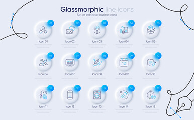 Set of Augmented reality, Statistics and Startup rocket line icons for web app. Fuel price, Packing boxes, Annual calendar icons. Rise price, Chemistry molecule, Fast verification signs. Vector