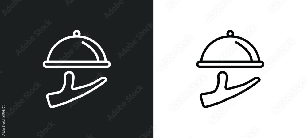Poster serving line icon in white and black colors. serving flat vector icon from serving collection for we