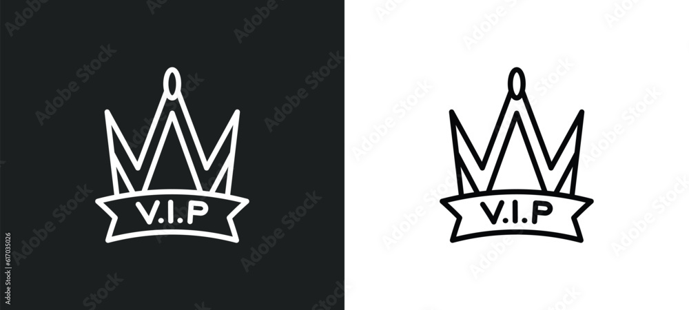 Poster vip line icon in white and black colors. vip flat vector icon from vip collection for web, mobile ap