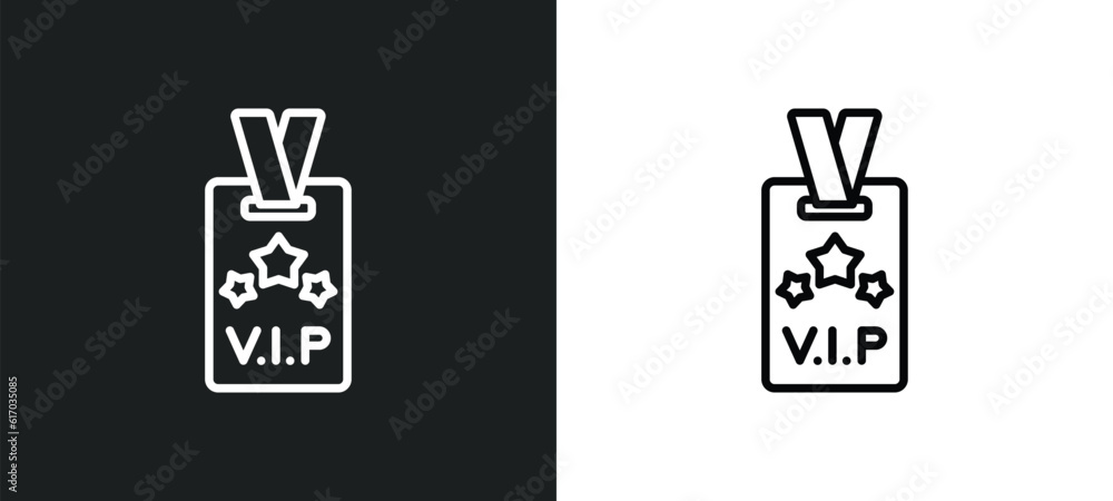 Poster vip pass line icon in white and black colors. vip pass flat vector icon from vip pass collection for
