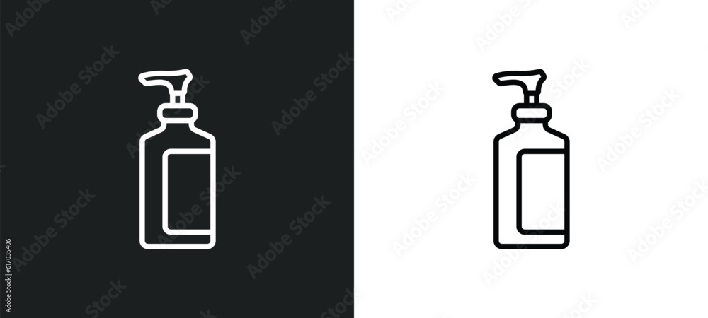 Poster liquid soap line icon in white and black colors. liquid soap flat vector icon from liquid soap colle