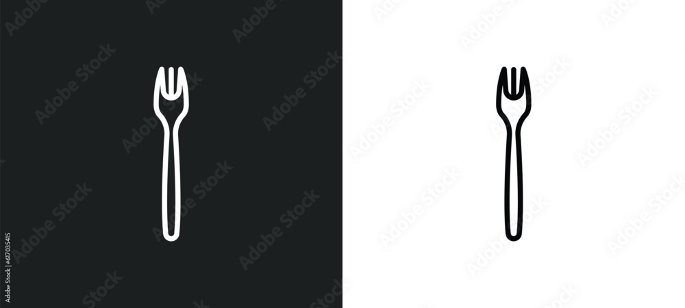 Poster fork line icon in white and black colors. fork flat vector icon from fork collection for web, mobile