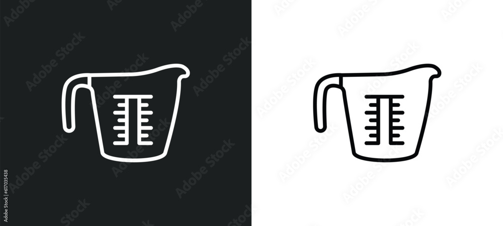 Poster measuring cup line icon in white and black colors. measuring cup flat vector icon from measuring cup