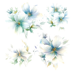 Fototapeta na wymiar set of white floral watercolor, flower watercolor, leaves watercolor 