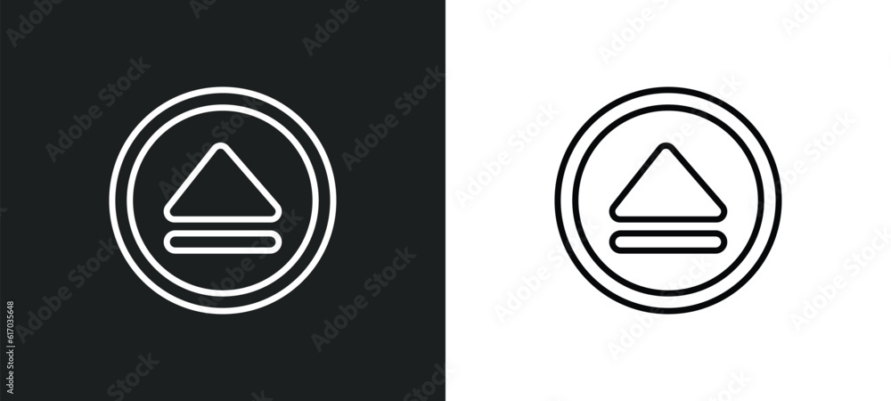Poster eject line icon in white and black colors. eject flat vector icon from eject collection for web, mob