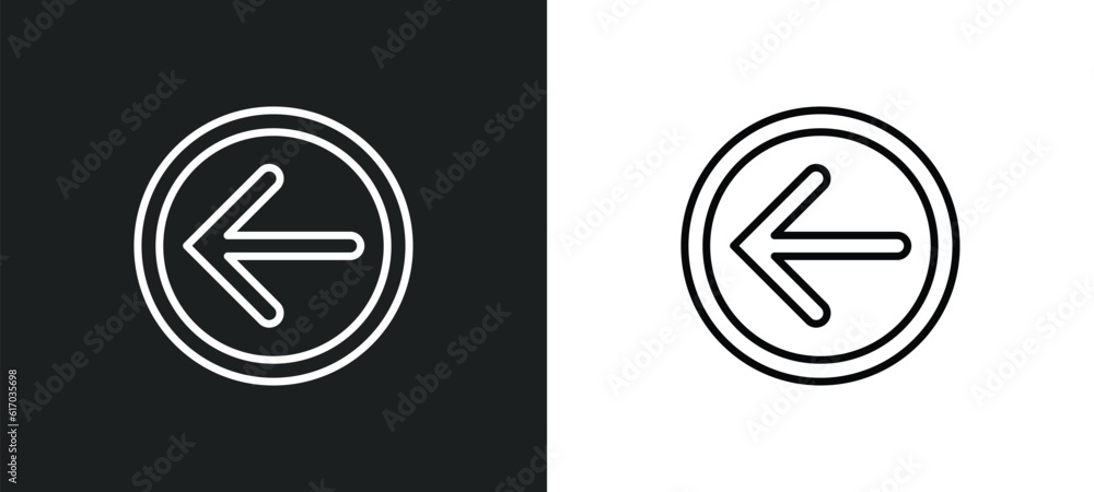 Poster left line icon in white and black colors. left flat vector icon from left collection for web, mobile