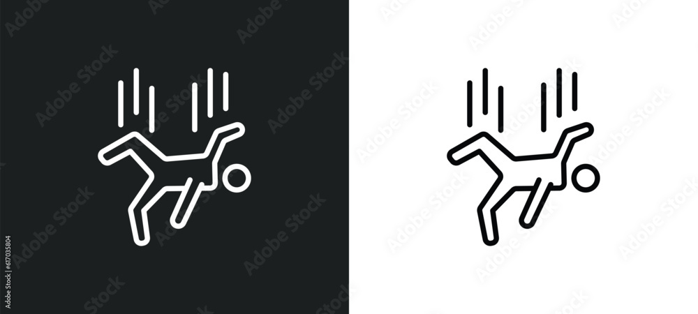 Poster falling line icon in white and black colors. falling flat vector icon from falling collection for we