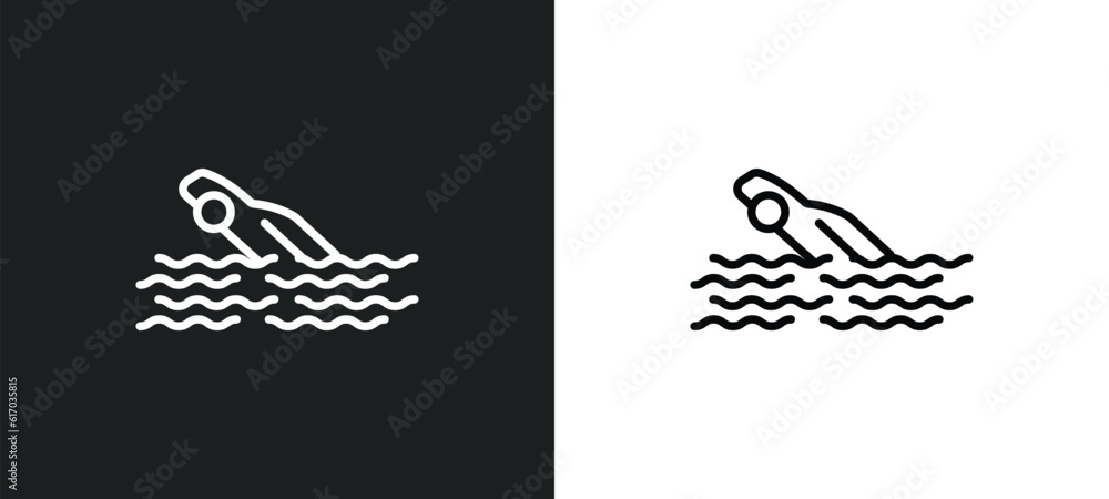Poster drown line icon in white and black colors. drown flat vector icon from drown collection for web, mob