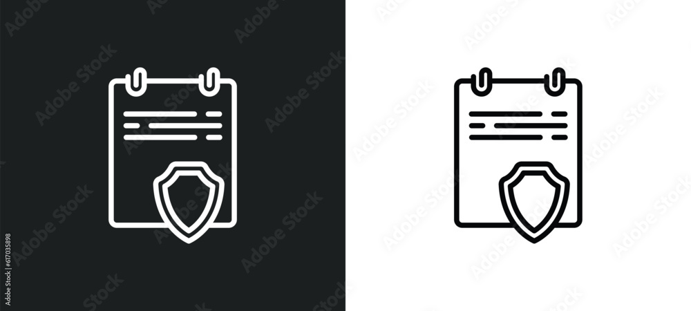 Poster contract coverage line icon in white and black colors. contract coverage flat vector icon from contr